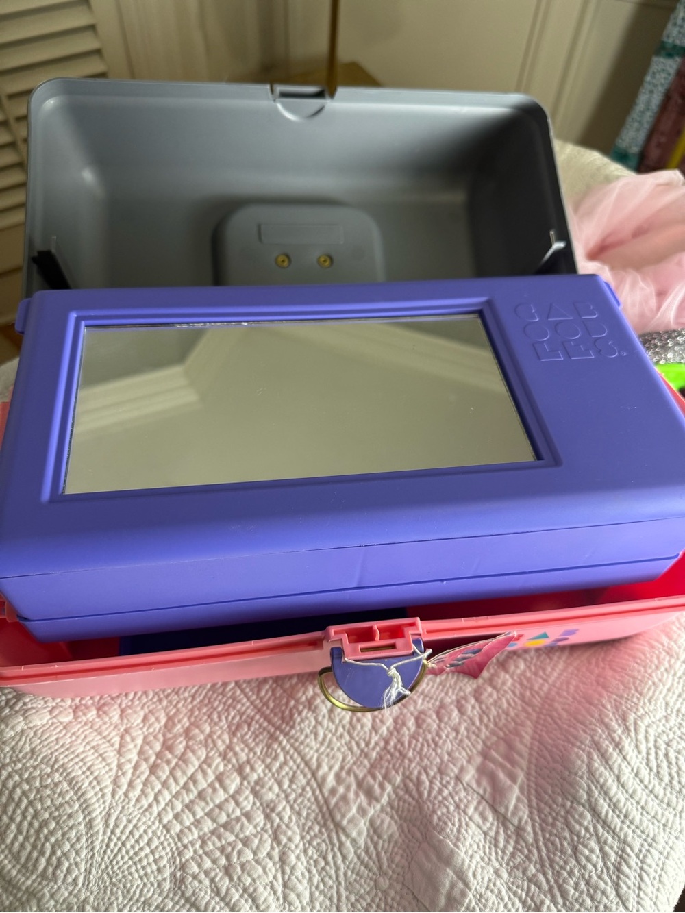 Vintage 80s 90s Caboodles 2630 Pink Gray Purple Makeup Case Kmart Tag - Picture 9 of 9
